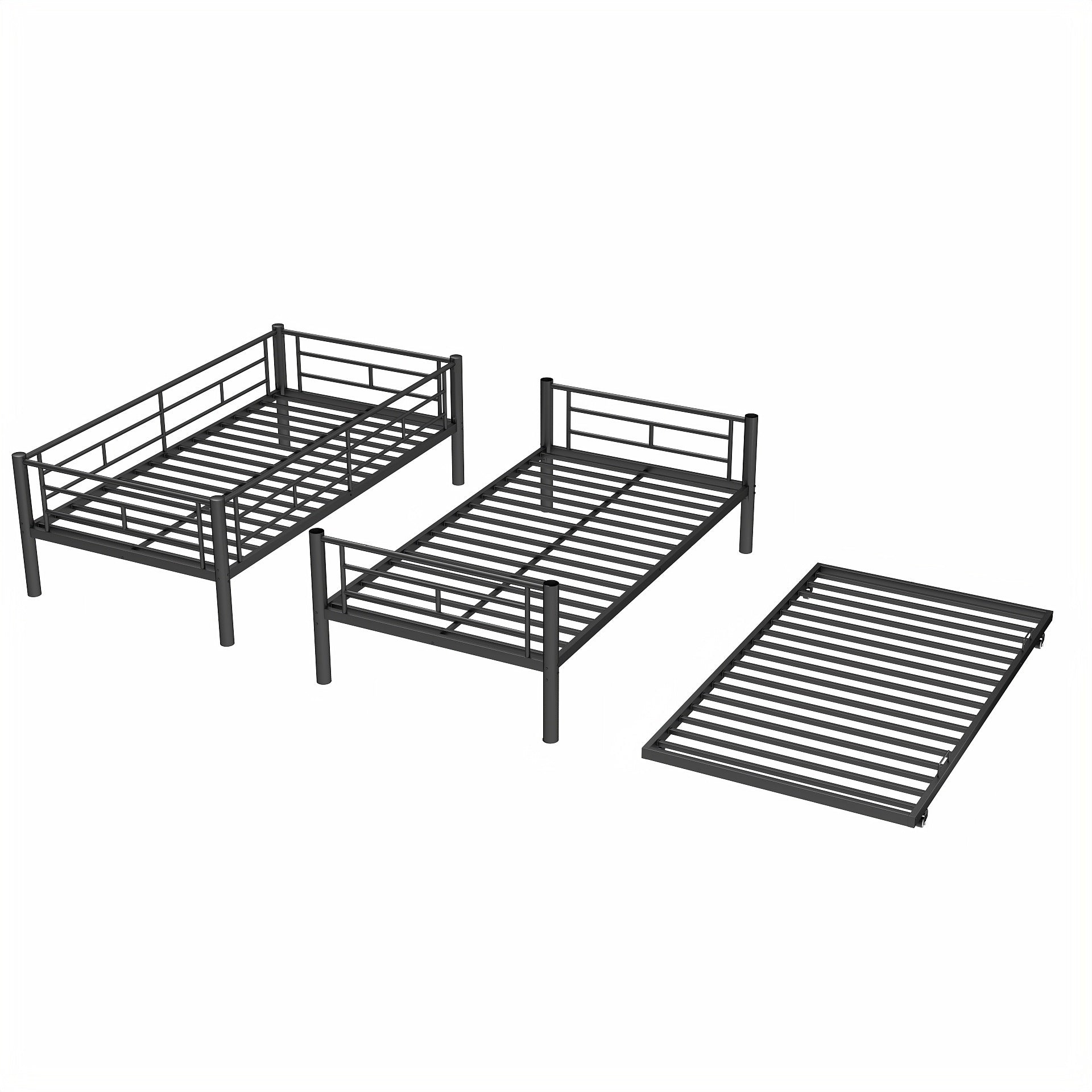 Heavy Duty Sturdy Meta Twin Over Twin Bunk Bed L Noise Reduced Safety Guardrail No Box Spring Needed,Black Twin Black Metal