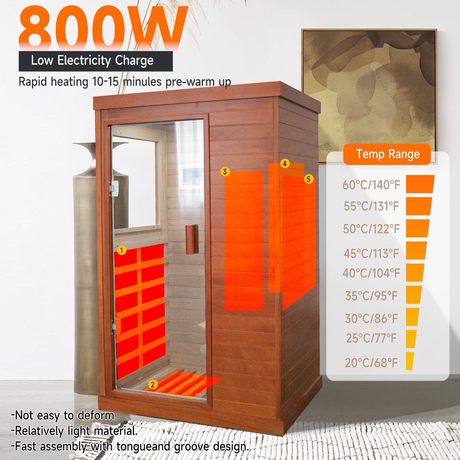 Infrared Sauna Room Single Room Natural Metal & Wood Solid Wood