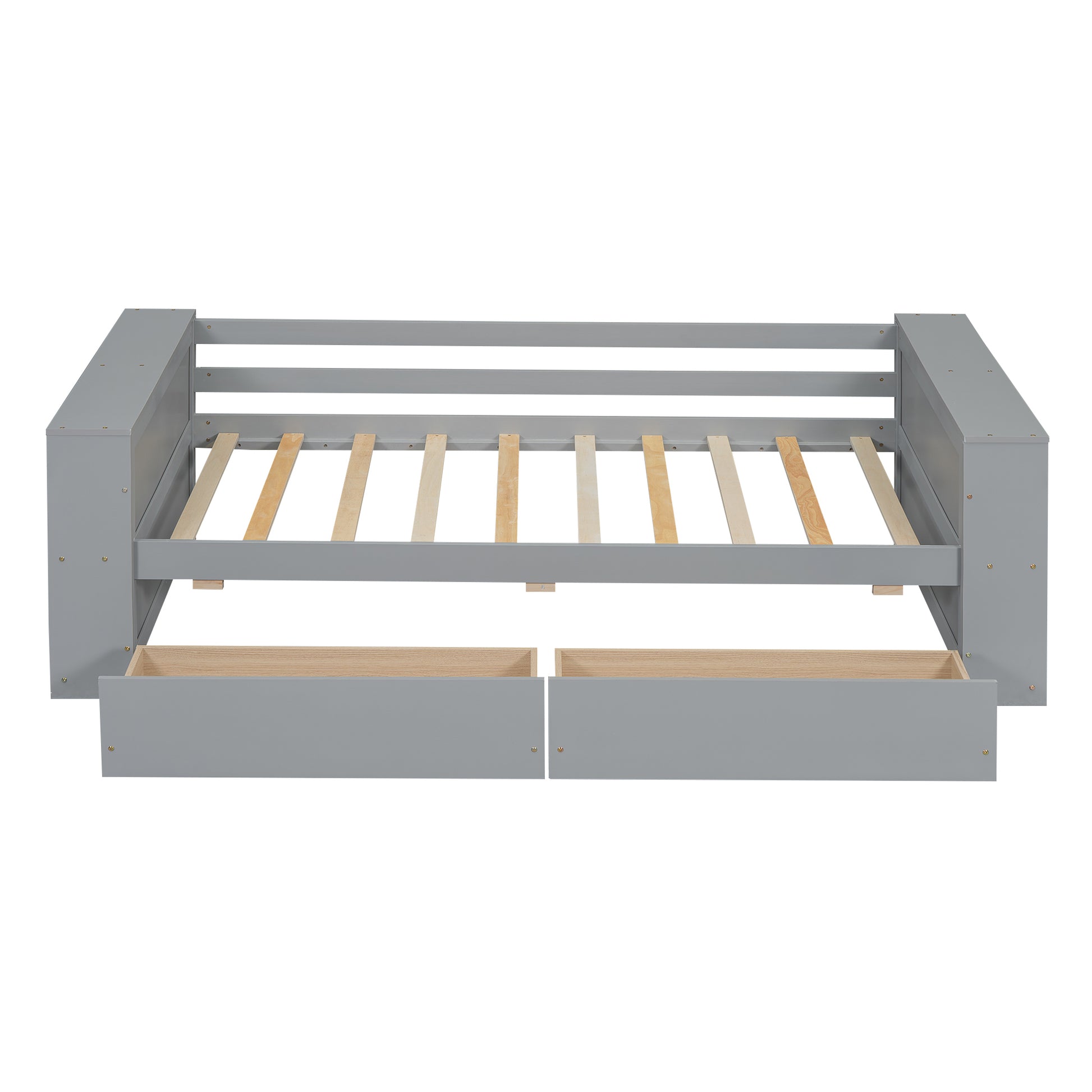 Twin Size Daybed With Shelves And Drawers, Gray Twin Gray Pine