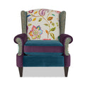 Anya Boho Chic Wingback Accent Arm Chair, Floral & Leopard, Blue Teal & Purple Velvet Teal Multi Foam Fabric