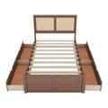 Full Size Wood Storage Platform Bed With 4 Drawers, Rattan Headboard, Espresso Box Spring Not Required Full Antique Espresso Wood Bedroom Bed Frame Wood Rattan