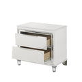 Pearl White 2 Drawer Nightstand With Acrylic Crystal Legs White 2 Drawers Bedroom Rectangle Glam Felt Lined Drawers White Wood Plastic