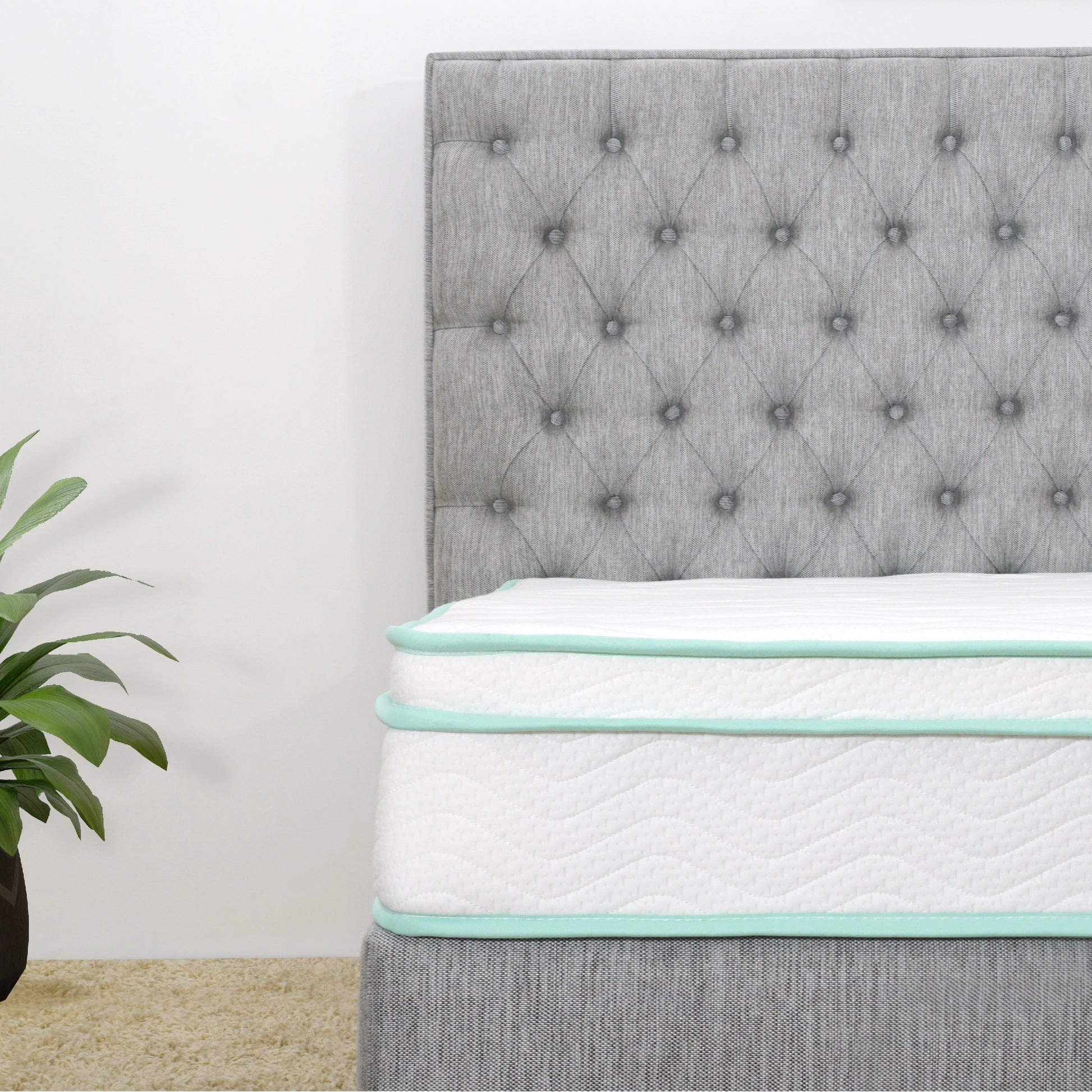 Full Size 8" Medium Cool Gel Memory Foam Innerspring Hybrid Mattress White Green Foam Spring Full