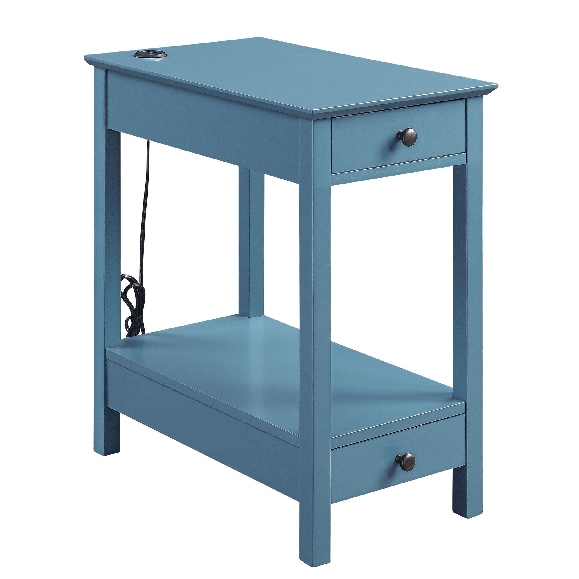 Teal Storage Accent Table With Usb Teal Primary Living Space Modern Pine Drawers Rectangular Wood