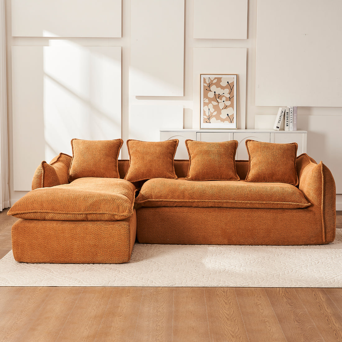 Sofa Deep Seat Sofa 3 Seater For Living Room Oversized Comfy Sofa L Shape Sofa Couch With Chaise Home Furniture Sleeper Sectional Sofa For Apartment, Office Left Hand Facing Orange Foam 3 Seat