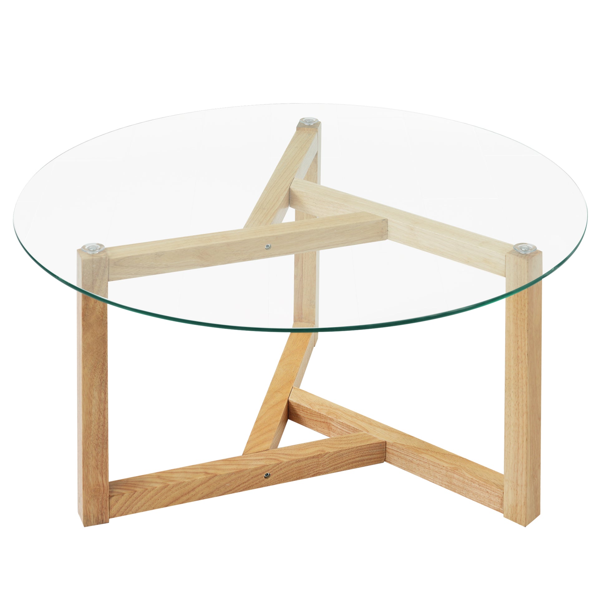 Picture Round Glass Coffee Table Modern Cocktail Table Easy Assembly With Tempered Glass Top & Sturdy Wood Base, Natural Old Sku: Wf190112Aal Natural Glass