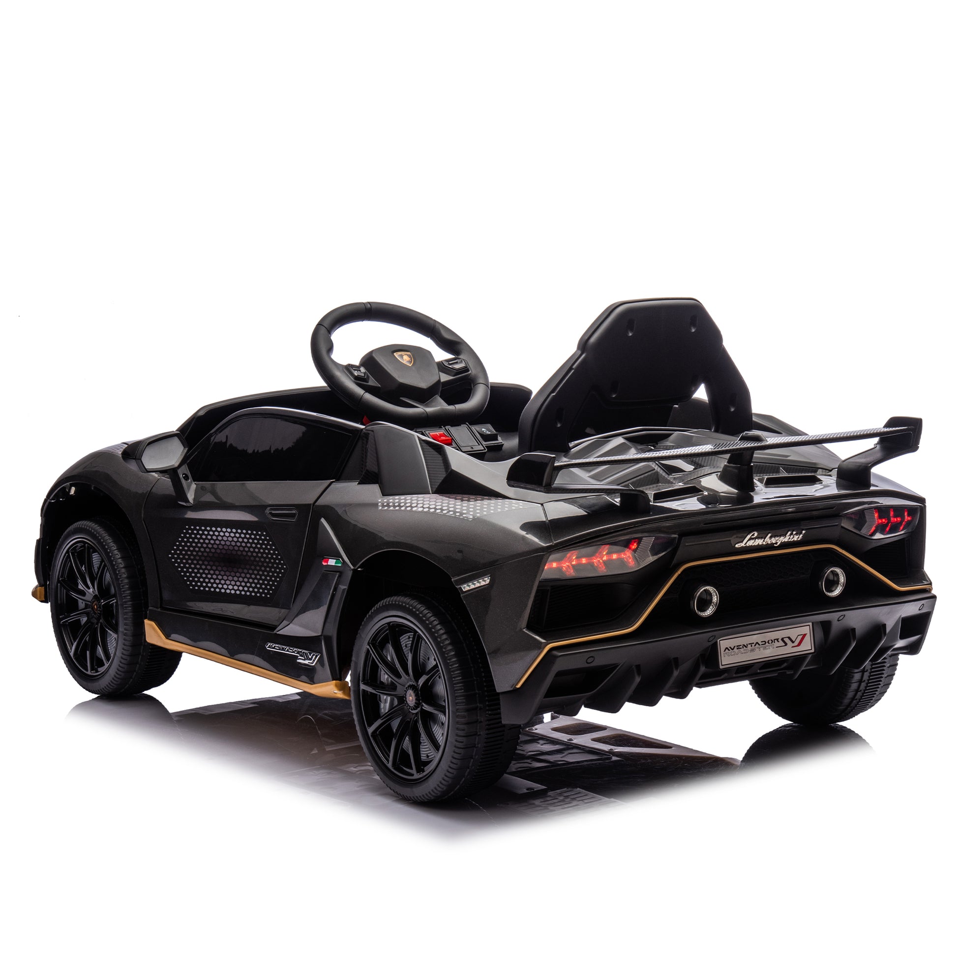12V Kids Ride On Car W Parents Remote Control,Licensed Lamborghini Aventador Xago,Hydraulic Pressure Door,Slow Start,Early Education,Bluetooth,Adjustable Volume,Mp3,Usb,Led Lights For Kids Aged 2 4. Black 50 99 Lbs Polypropylene