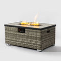 Beige Rattan Fire Pit Table With Tank Holder And Ceramic Tile Tabletop Beige Ceramic Tile Iron,Rattan Metal