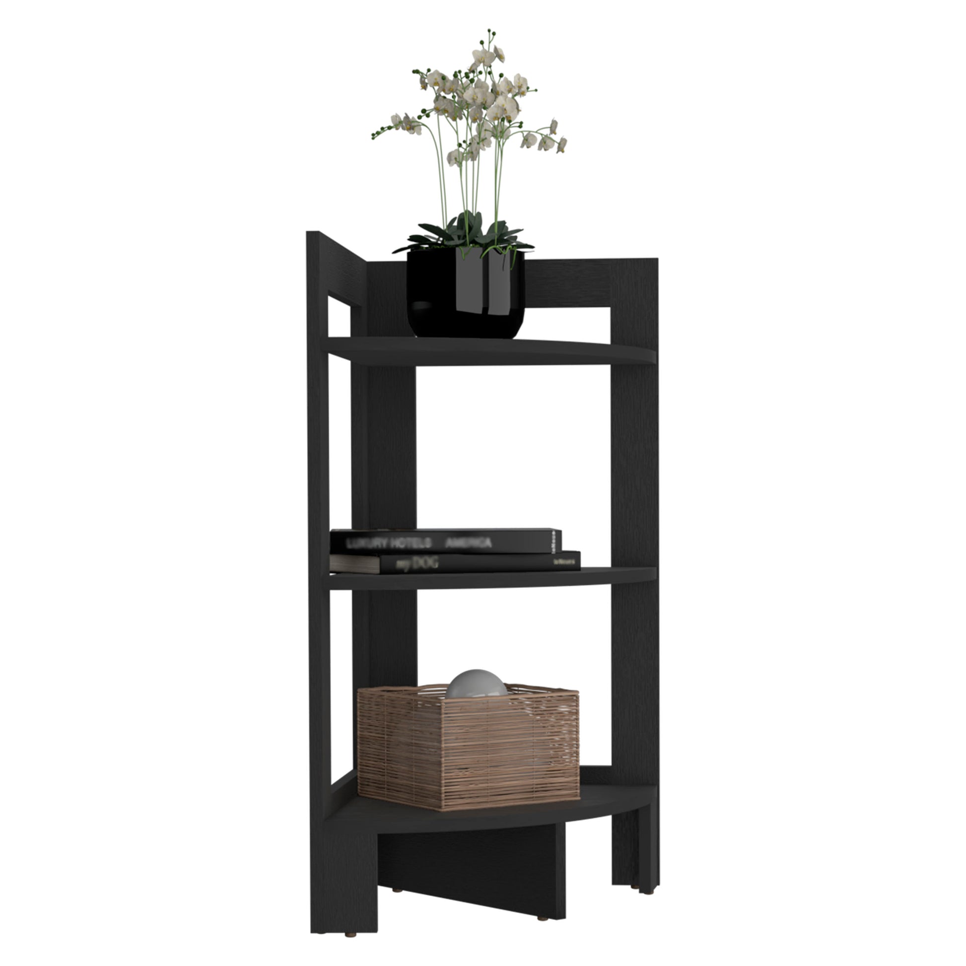 Riga Corner 3 Tier Shelf Side Table 31.7" Highsofa Table, End Table With Tray Black Desk Top Primary Living Space Modern Rectangular Open Storage Coffee & End Tables Rectangular Particle Board