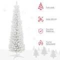 Homcom 6' Snow Flocked Artificial Pencil Christmas Tree, Slim Xmas Tree With Realistic Branches And Plastic Base Stand For Indoor Decoration, White White Plastic