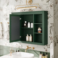 35'' X 27.5'' Medicine Cabinet, Wall Mounted Bathroom Storage Cabinet, Modern Bathroom Wall Cabinet With Mirror, Mirror Cabinet With 6 Open Shelves Not Include Bathroom Vanity Green 1 Bathroom Wall Mounted Modern Mdf Painted