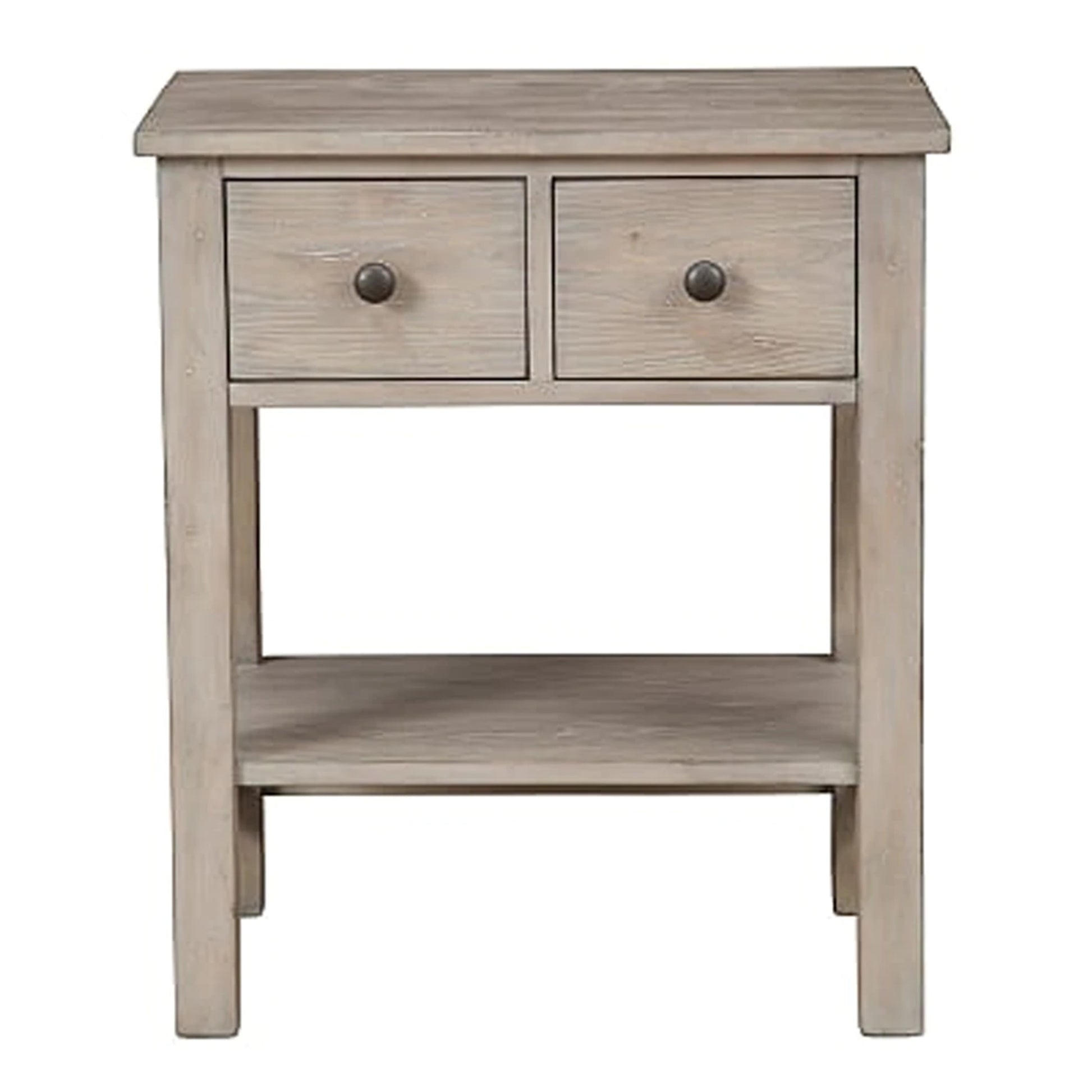 Transitional Nightstand With Two Drawers And Bottom Shelf, Gray Gray Wood