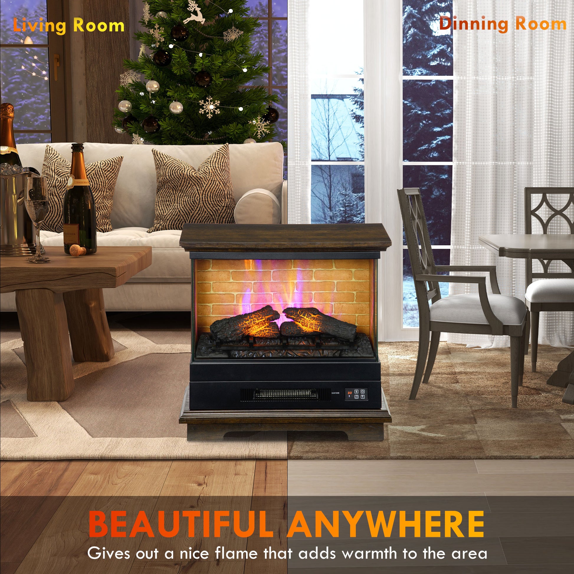Homcom 26" Electric Fireplace Stove With Remote Control, 12H Timer, Brown Brown Metal