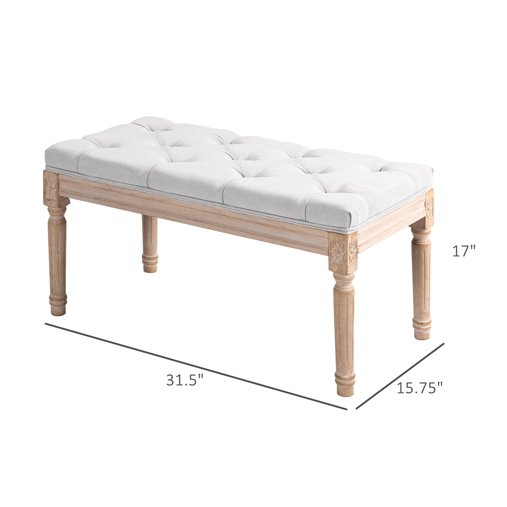 Homcom 32" End Of Bed Bench, Upholstered Bedroom Bench, Cream White Cream White Polyester