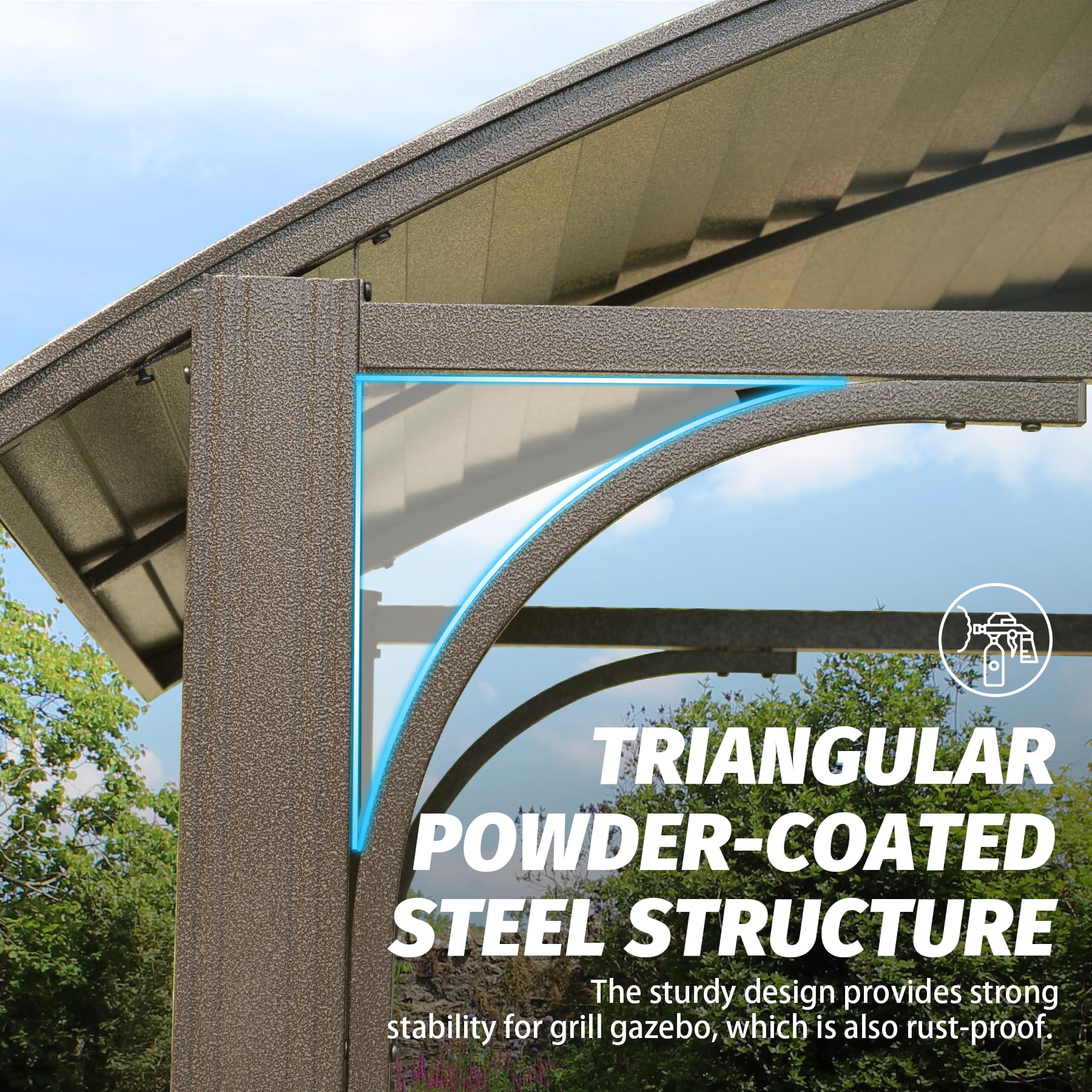 8X5Ft Arc Roof, Grill Canopy For Outdoor Grill W Double Galvanized Steel Roof And 2 Side Shelves, Bbq Gazebo Grill Tent For Patio Garden Backyard, Brown Brown Garden & Outdoor Uv Resistant Metal