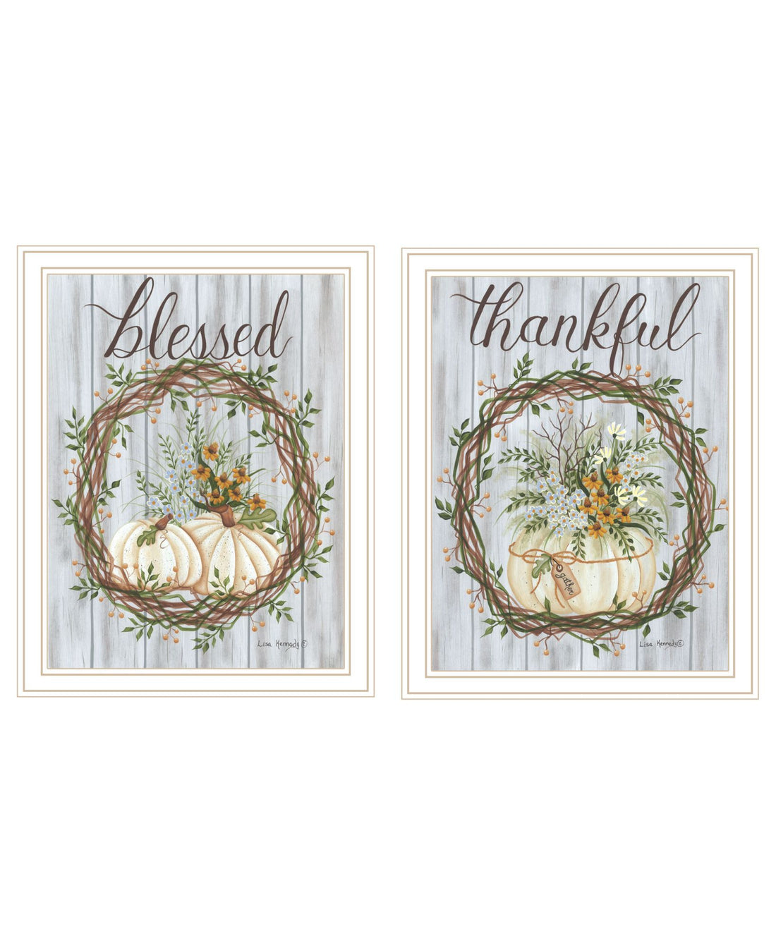 "Thankful And Blessed For The Fall" Framed Wall Art For Living Room, Wall Art Print For Home Decor, Bedroom Wall Art By Lisa Kennedy Multicolor Wood Paper