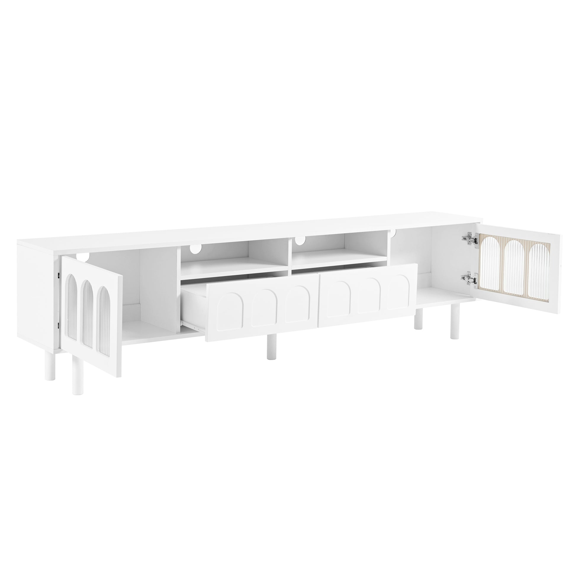 Cream Style Tv Stand And Coffee Table Set Of 2, Led Light Strip Tv Stand For Tvs Up To 80'', Cloud Top Coffee Table With 2 Brake Wheels For Living Room, White White 80 89 Inches Particle Board