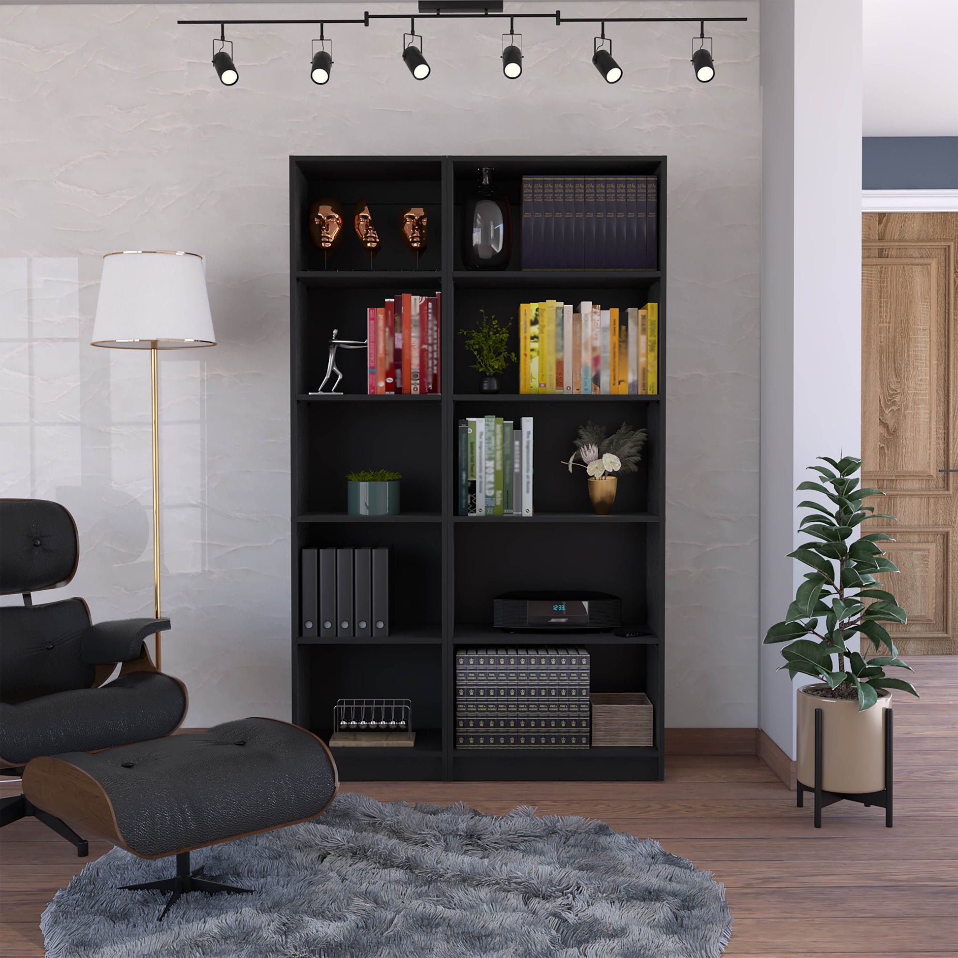 Kenyon 2 Piece Home Bookcase Set, 42" Wide With 10 Shelves, Living Room Set Black Black Particle Board