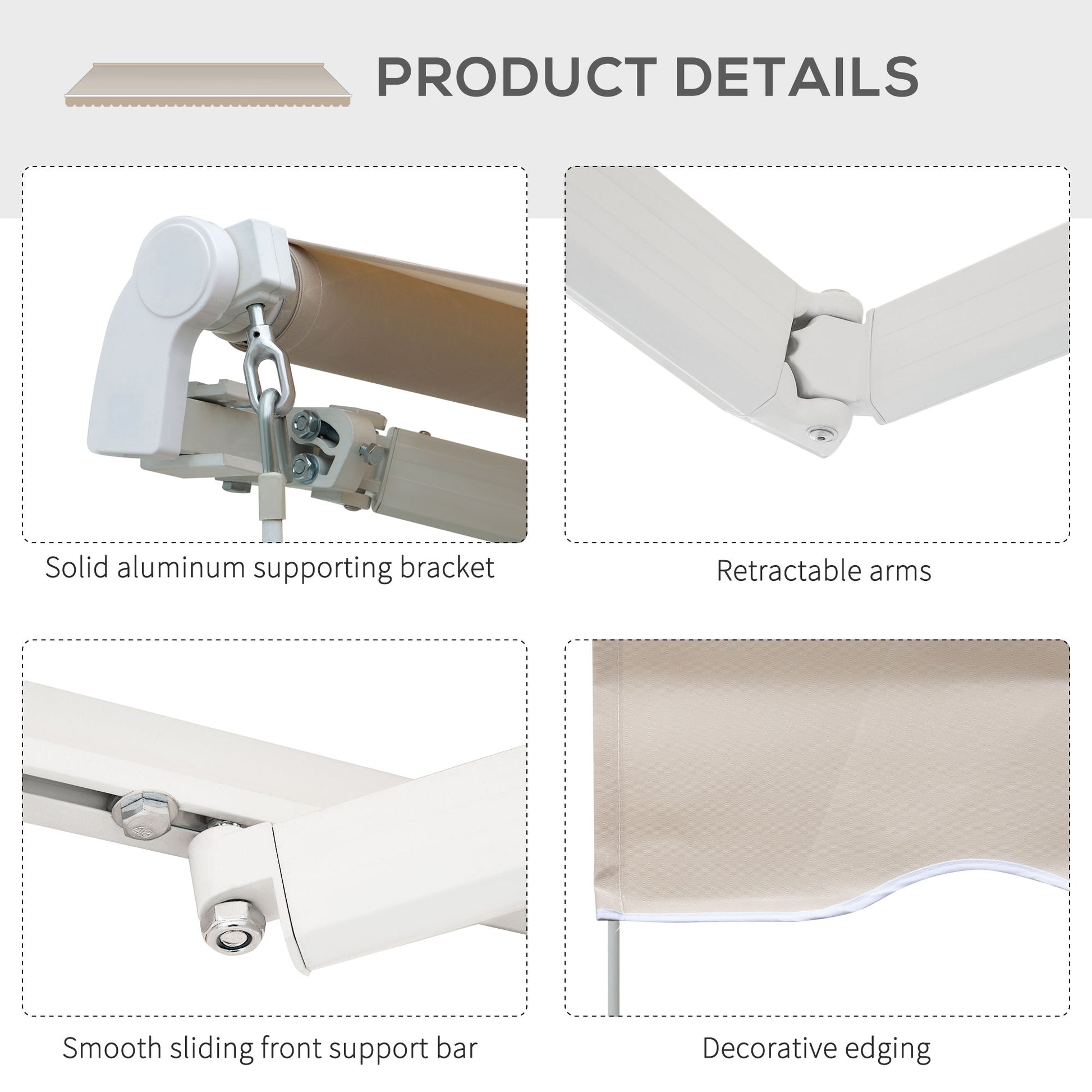 Outsunny 8' X 7' Patio Retractable Awning, Manual Exterior Sun Shade Deck Window Cover, Beige Beige Aluminum