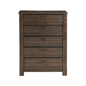 Rustic Dark Brown Finish Bedroom Furniture 1Pc Chest Of 5 Drawers Planked Framing Wooden Storage Chest Dark Brown Bedroom Rustic Wood