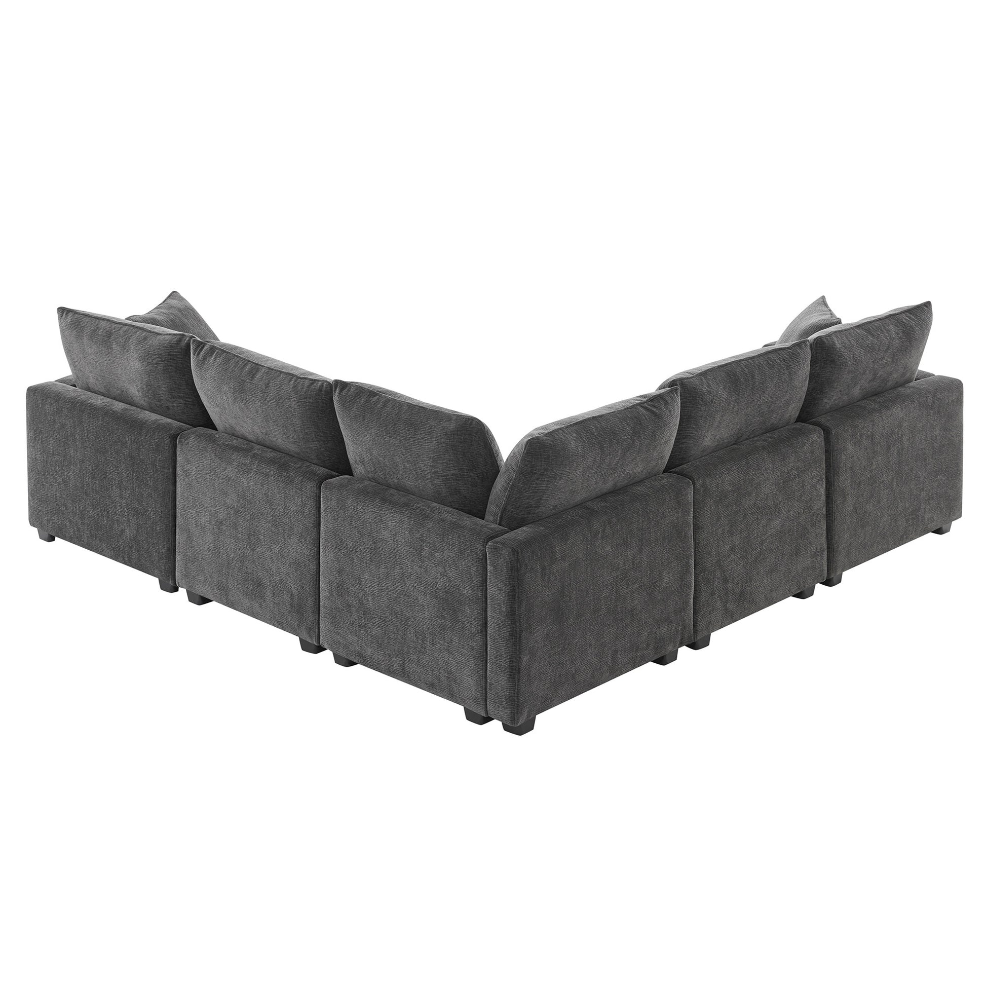 84*84" Modern L Shape Modular Sofa, 5 Seat Chenille Sectional Couch Set With 2 Pillows Included, Freely Combinable Indoor Funiture For Living Room, Apartment, Office, 2 Colors Black Grey Chenille 5 Seat