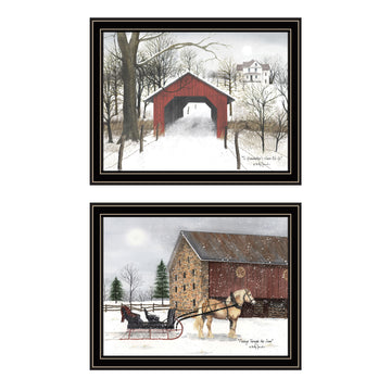 2 Piece Vignette Sleigh Ride To Grandma'S Black Framed Wall Art For Living Room, Bedroom Wall Art Print For Home Decor By Billy Jacobs Multi Wood Paper