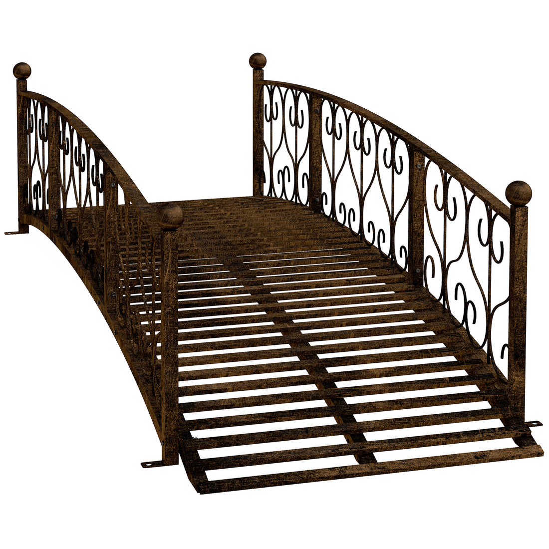 Outsunny 7' Metal Arch Garden Bridge With Safety Siderails, Decorative Arc Footbridge With Delicate Scrollwork "S" Motifs For Backyard Creek, Stream, Fish Pond, Bronze Bronze Steel