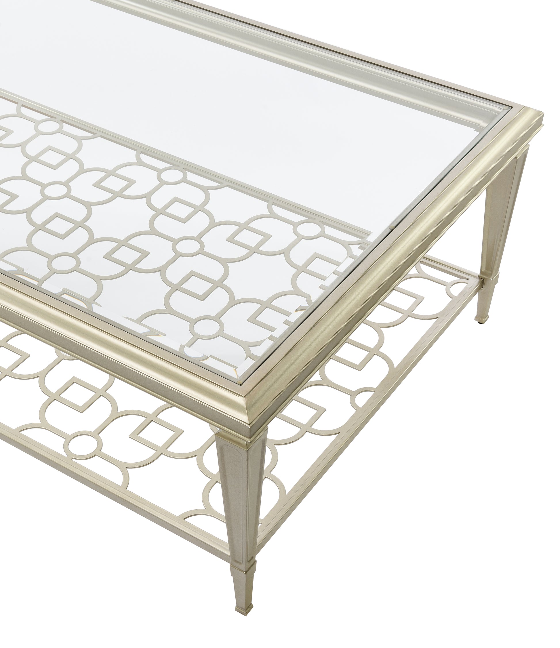 Zaba Coffee Table, Glass Top & Champagne Finish Lv02785 Champagne Glass Metal