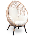 3 Pieces Patio Egg Chairs Model 3 With Side Table Set,Natural Color Pe Rattan And Beige Cushion Yes Natural Foam Steel