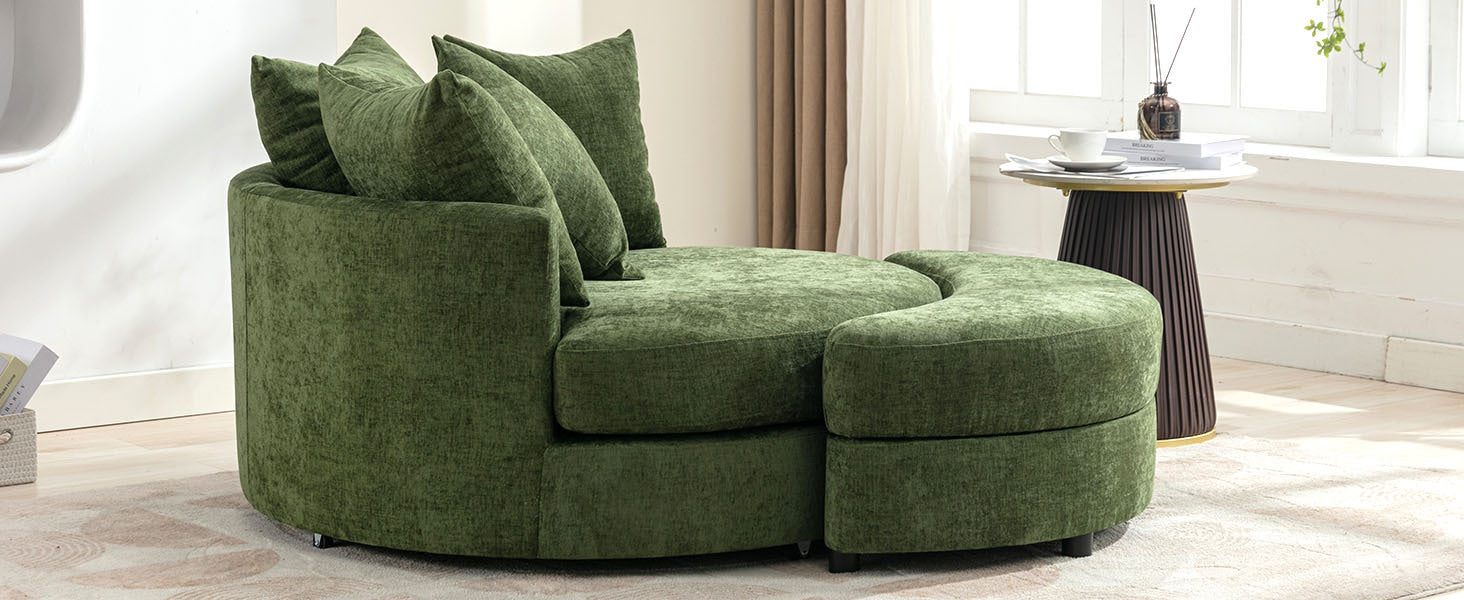 Orisfur. 360 Swivel Accent Barrel Chair With Storage Ottoman & 4 Pillows, Modern Chenille Leisure Chair Round Accent For Living Room, Green Green Foam Chenille