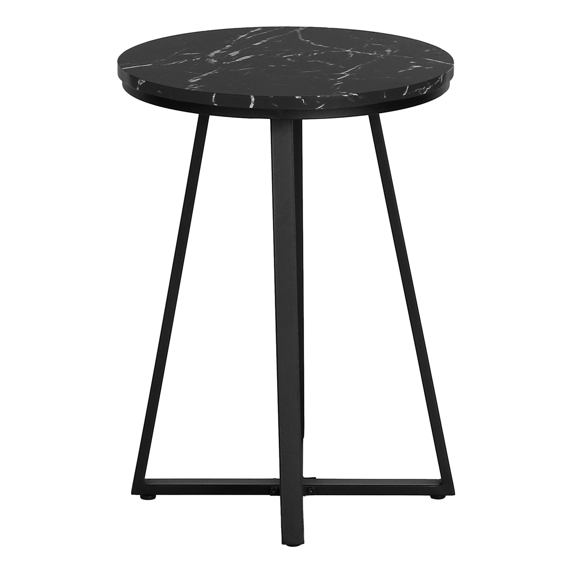 Accent Table, Side, Round, End, Nightstand, Lamp, Living Room, Bedroom, Black Marble Look Laminate, Black Metal, Contemporary, Modern Black Metal