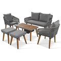 K&K 6 Piece Rope Patio Furniture Set, Outdoor Furniture With Acacia Wood Cool Bar Table With Ice Bucketdeep Seat Patio Conversation Set With Two Stools For Backyard Porch Balcony Grey Yes Complete Patio Set Grey Weather Resistant Frame Fade Resistant