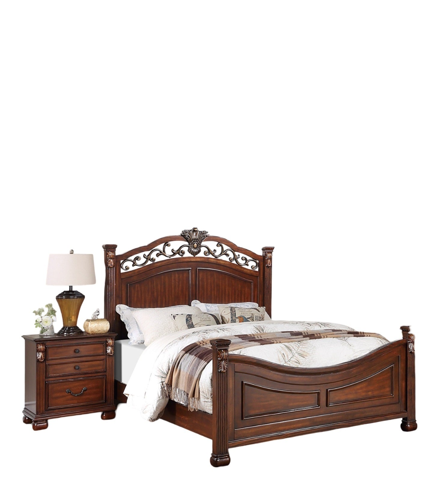 Formal Traditional Dark Cherry Color 1Pc Queen Size Bed Tufted Faux Leather Headboard Footboard Bedframe Box Spring Required Queen Cherry Wood Bedroom American Traditional,Classic,Contemporary,Luxury,Traditional Pine Bed Frame Plywood