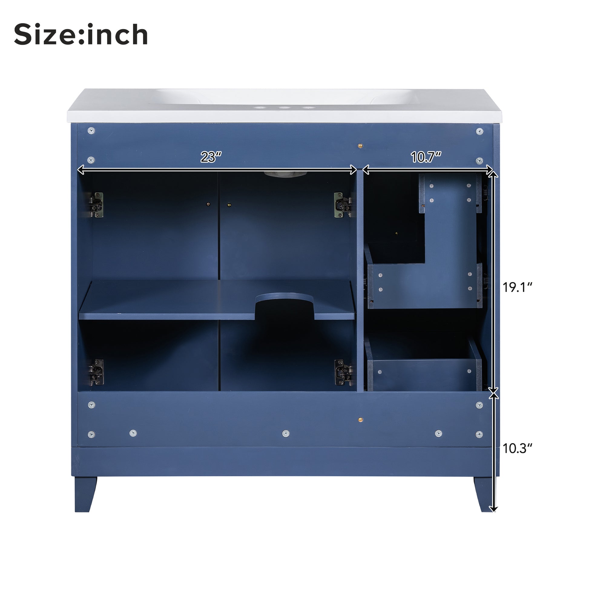 36 Inch Bathroom Vanity, Transitional Style Bathroom Cabinet With Resin Sink, Navy Blue Single Bathroom Cabinet, With 2 Drawers And 1 Adjustable Storage Shelf, 2 Soft Close Doors Navy Blue Solid Wood Mdf Resin