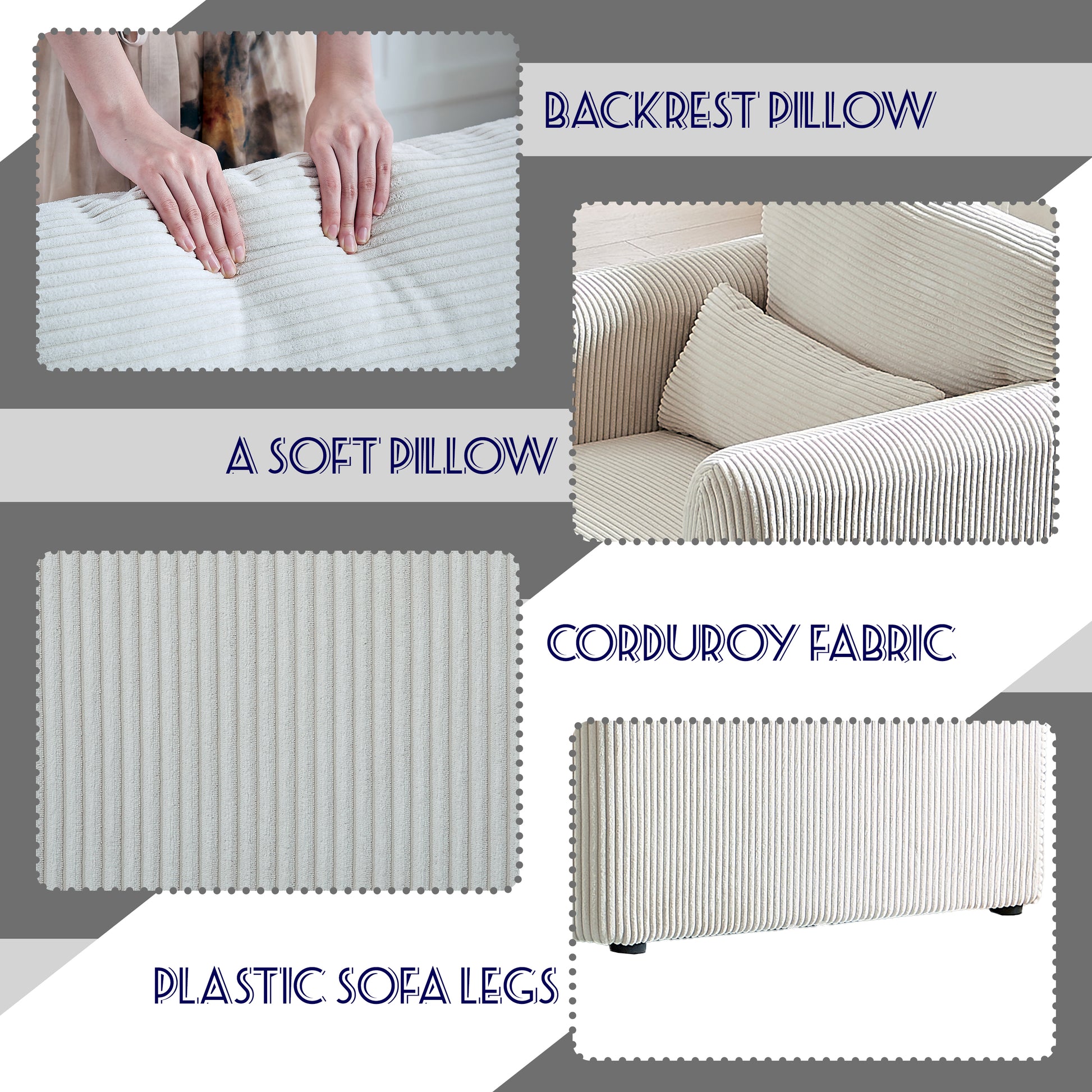 60"Corduroy Fabric Sofa With 33" Single Sofa, Modern Sofa With Support Pillow, For Apartment, Office, Living Room & Bedroom Beige Corduroy 2 Seat