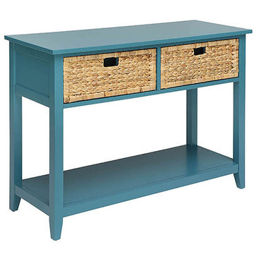 Teal Console Table With Bottom Shelf Teal Primary Living Space Drawers Rectangular Wood