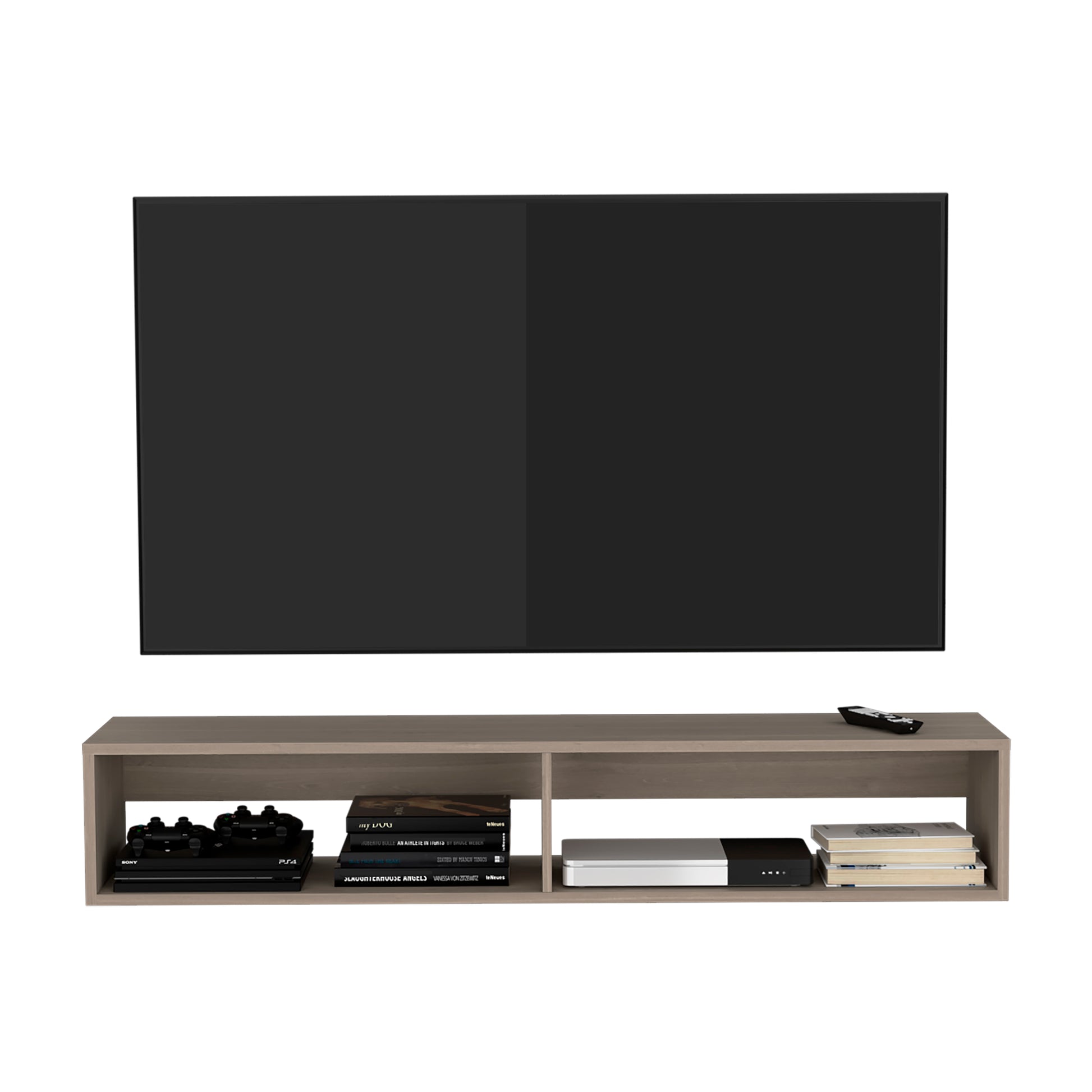 Warrior 59" Floating Tv Stand With Two Open Shelves, Media Compartments And Cable Management Light Gray Light Gray Primary Living Space 50 59 Inches 50 59 Inches Modern 60 Inches Particle Board