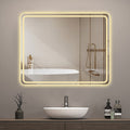 40X32 Inch Led Bathroom Mirror Vanity Mirrors With Front Lights Wall Mounted Anti Fog Frameless Make Up Mirror With Light 5 Mm Copper Free Silver Mirror Horizontal Or Vertical Clear Transitional Glass