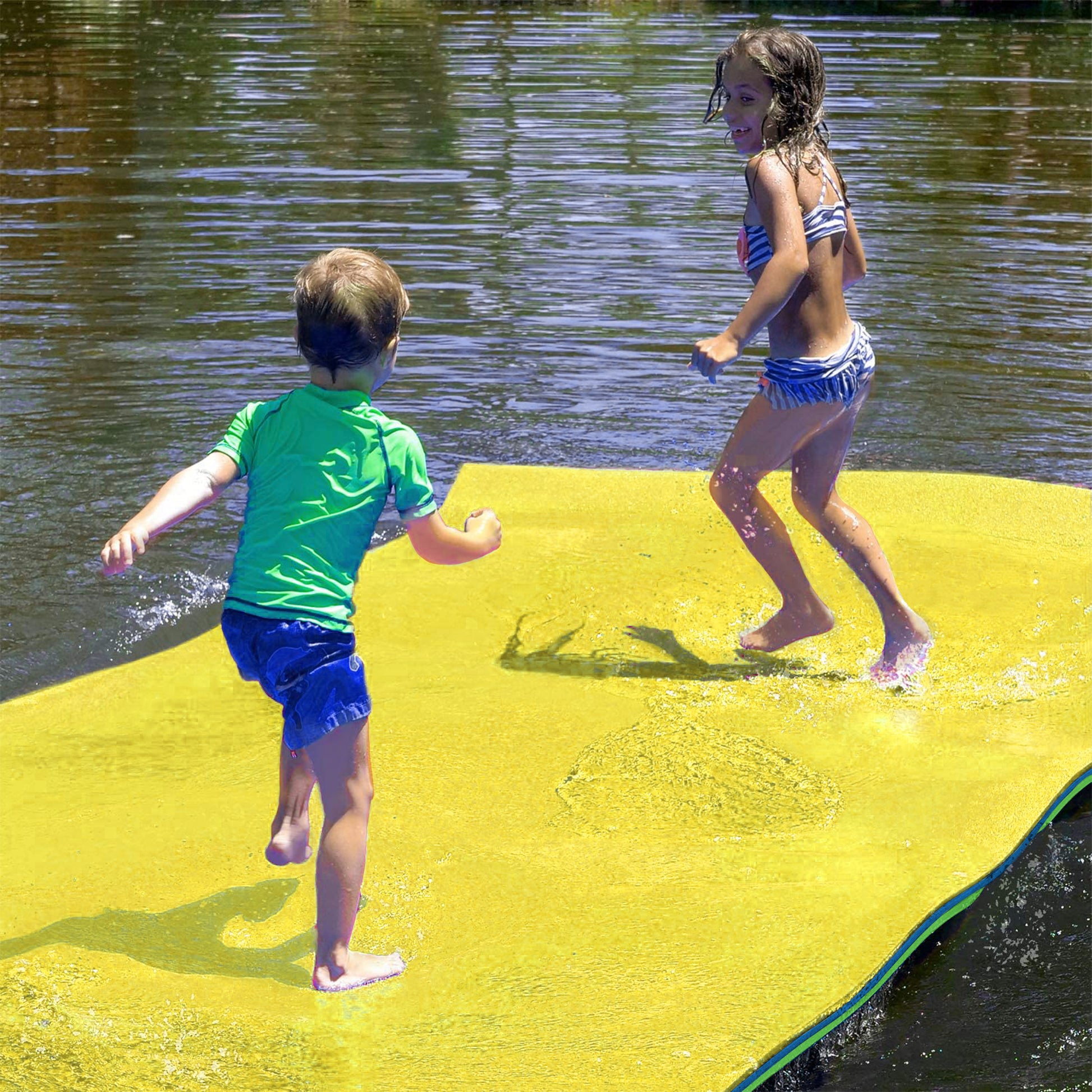 Floating Water Pad Mat, 3 Layer Tear Resistant Xpe Foam Water Floating Mat, Lily Pad For Water Recreation Pool, Lake, Beach, Ocean Yellow Hdpe
