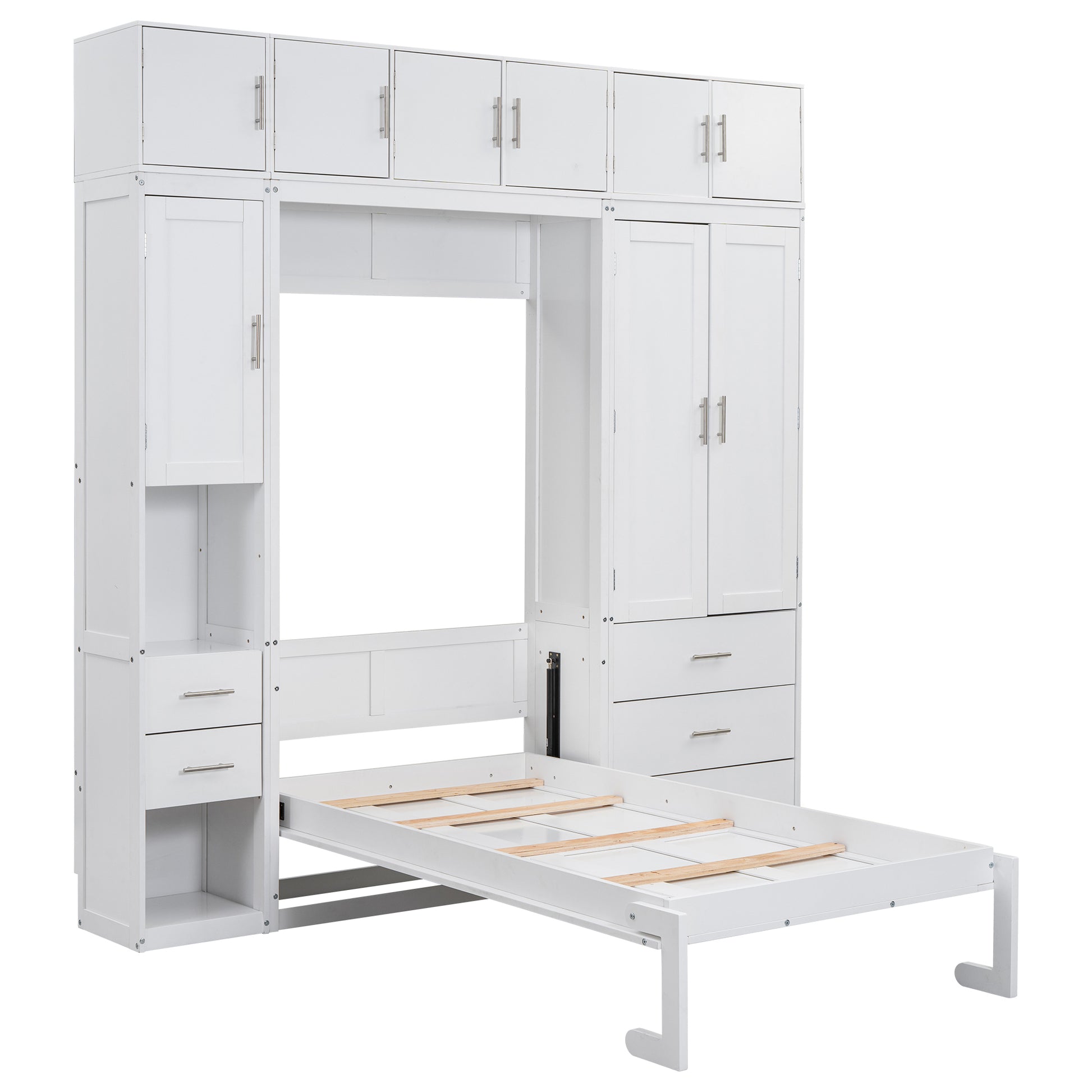 Twin Size Murphy Bed With Lockers And Wardrobes, With Installation Video, White Box Spring Not Required Twin White Murphy Solid Wood Mdf