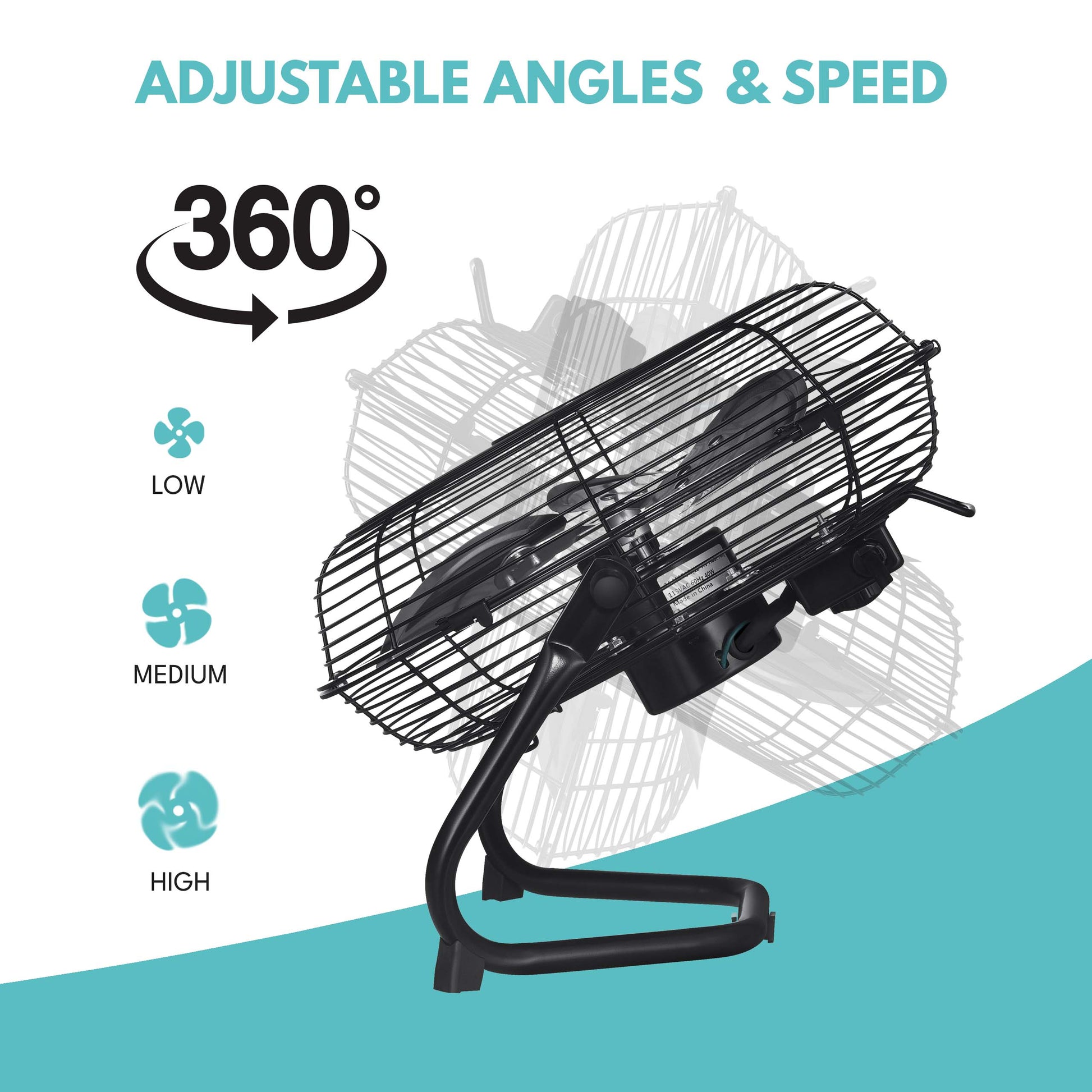 18 In. 3 Speed High Velocity Industrial Heavy Duty Metal Floor Fan In Black With Tilting Head For Outdoor Indoor Use Black Metal