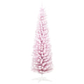 Homcom 6' Snow Flocked Artificial Pencil Christmas Tree, Slim Xmas Tree With Realistic Branches And Plastic Base Stand For Indoor Decoration, Pink Pink Plastic