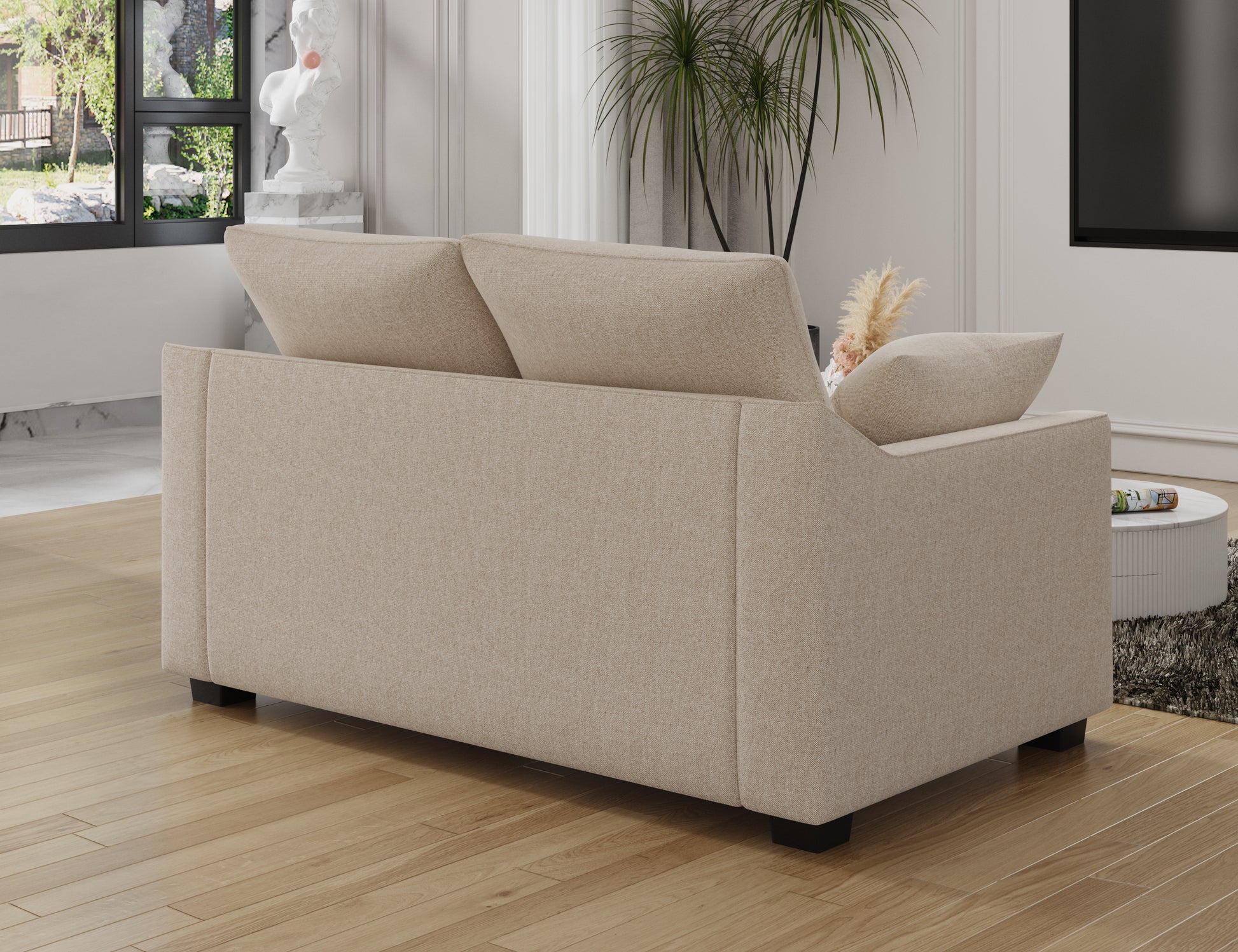 55" Loveseat Couch 2 Seater Sofa With Pillows Polyester Upholstery Down Filled Cushion Sofa For Living Room Apartment,Beige Beige Polyester Wood Primary Living Space Soft Cushion Back Foam Polyester 2 Seat