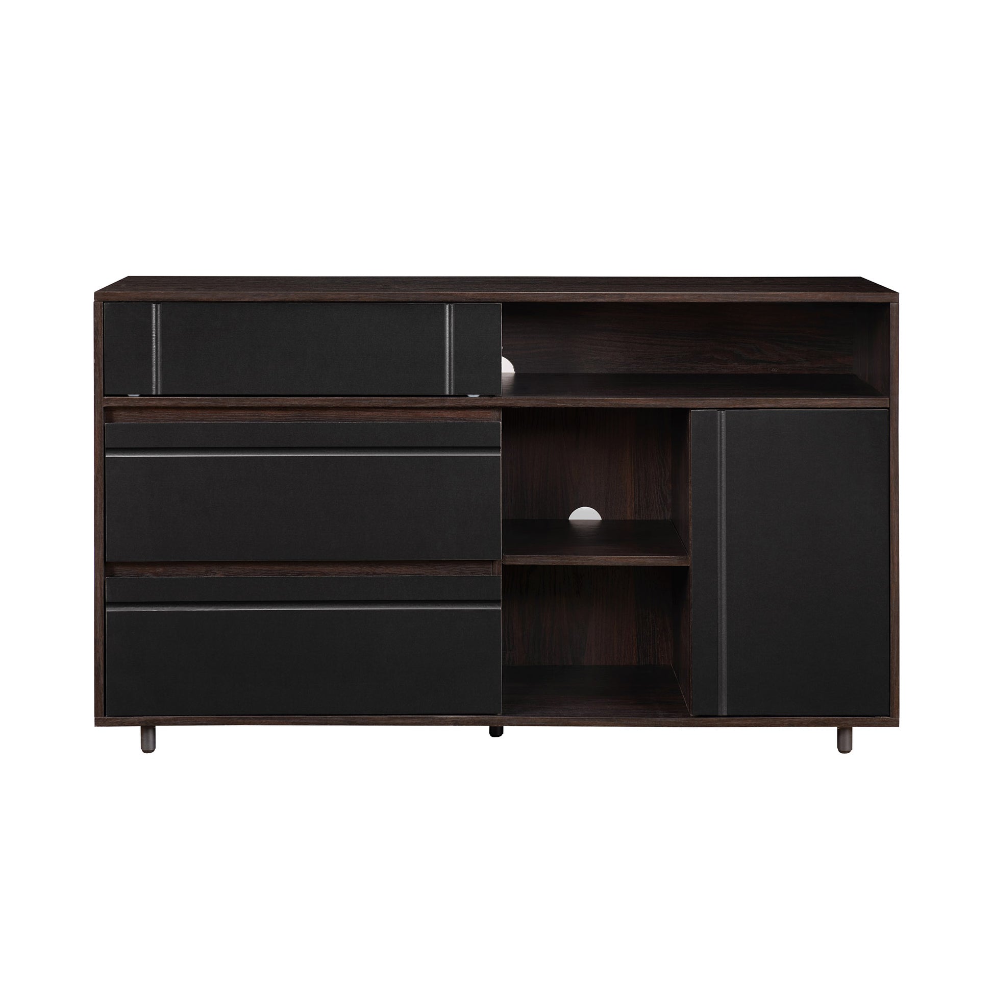 Contemporary Detailed Door Sideboard With Open Storage Dark Espresso Solid Black Espresso Mdf Mdf