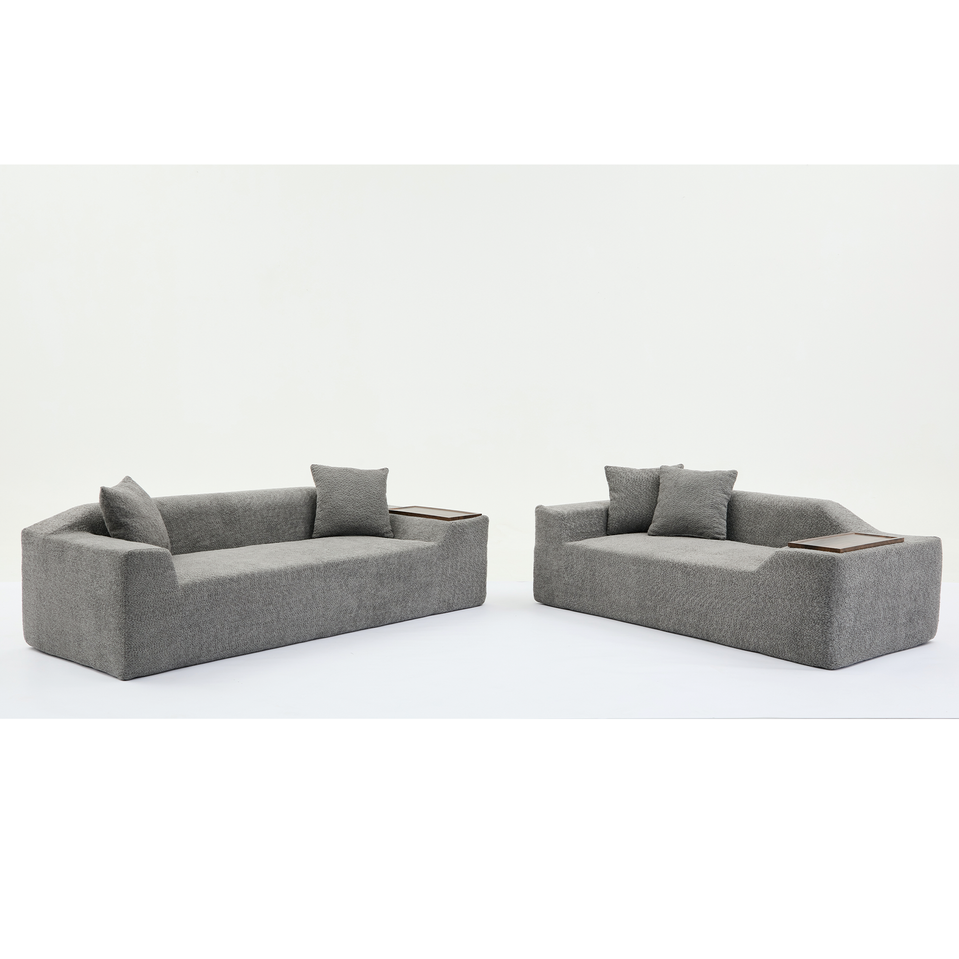 Arrived 2 Piece Boucle Cloud Sofa Set, Upholstered Sofa Set, Modern 3 Seater And 2 Seater Sofa With Mdf End Table For Living Room ,Apartment,3 2 Couch,Boucle,Dark Gray Gray Polyester Primary Living Space Soft Tight Back Modern Square Arms Foam