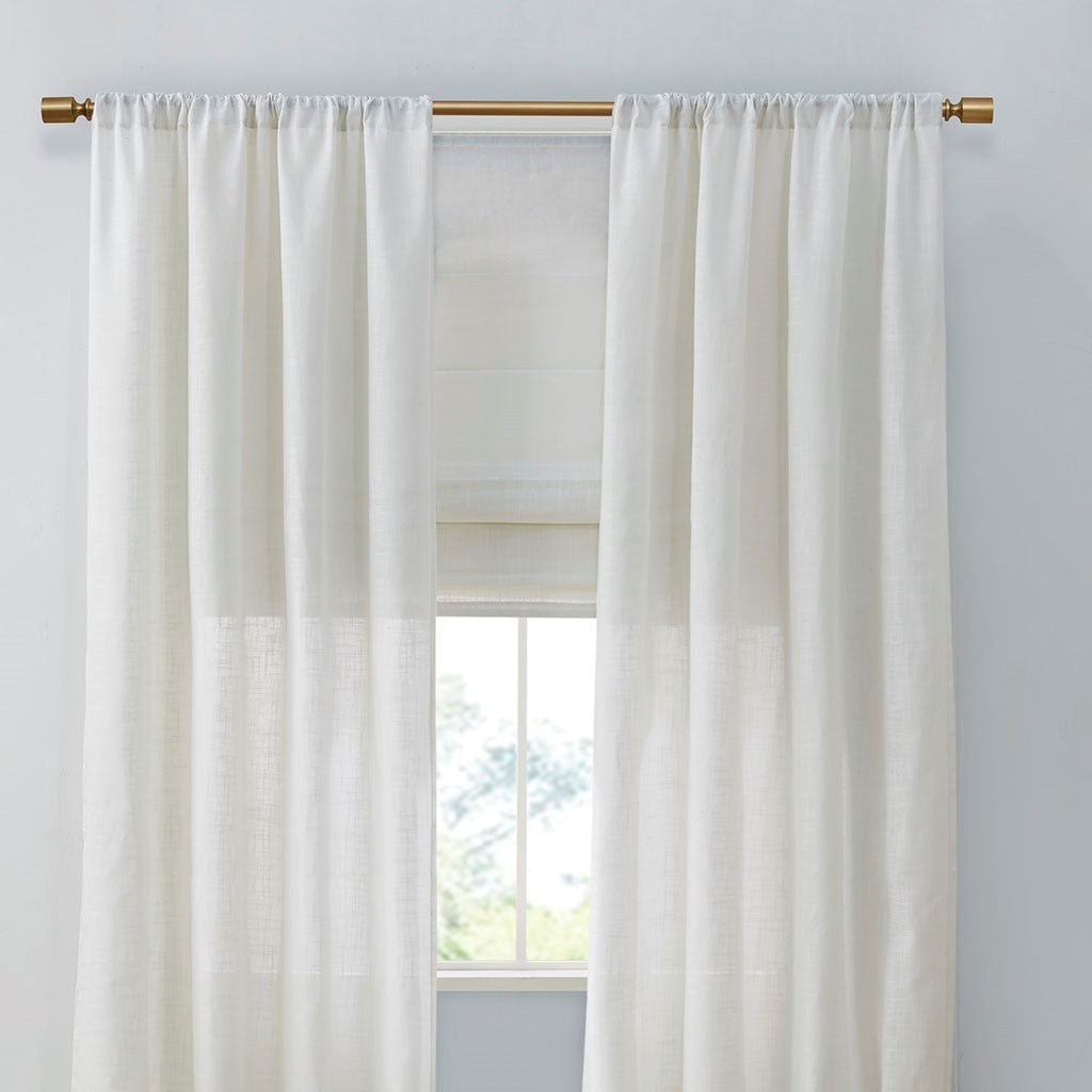 Linen Blend Light Filtering Cordless Roman Shade White Polyester