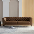 Wks5B Brown Leather Sofa With Iron Feet, Retro Design Brown Leather 3 Seat