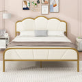 Full Size Metal Platform Bed With Upholstered Headboard And Footboard Box Spring Not Required Full Gold White Metal Bedroom Bed Frame Metal