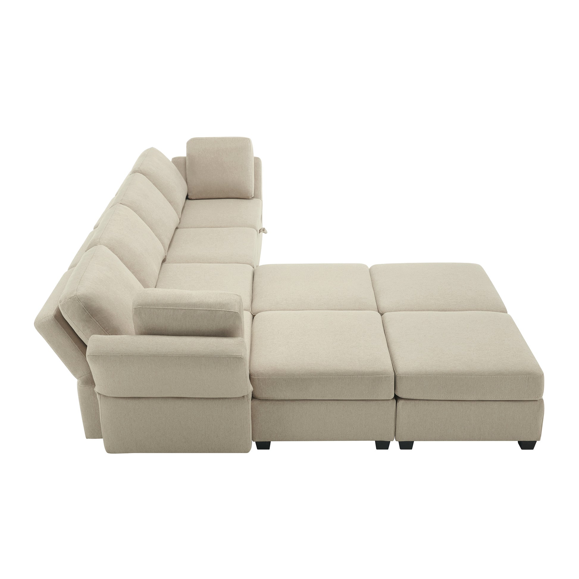 Modular Convertible U Shaped Sectional Sofa Couch With Storage Ottoman Corner Couch For Living Room, Adjustable Arms And Backs Beige Beige Polyester 4 Seat