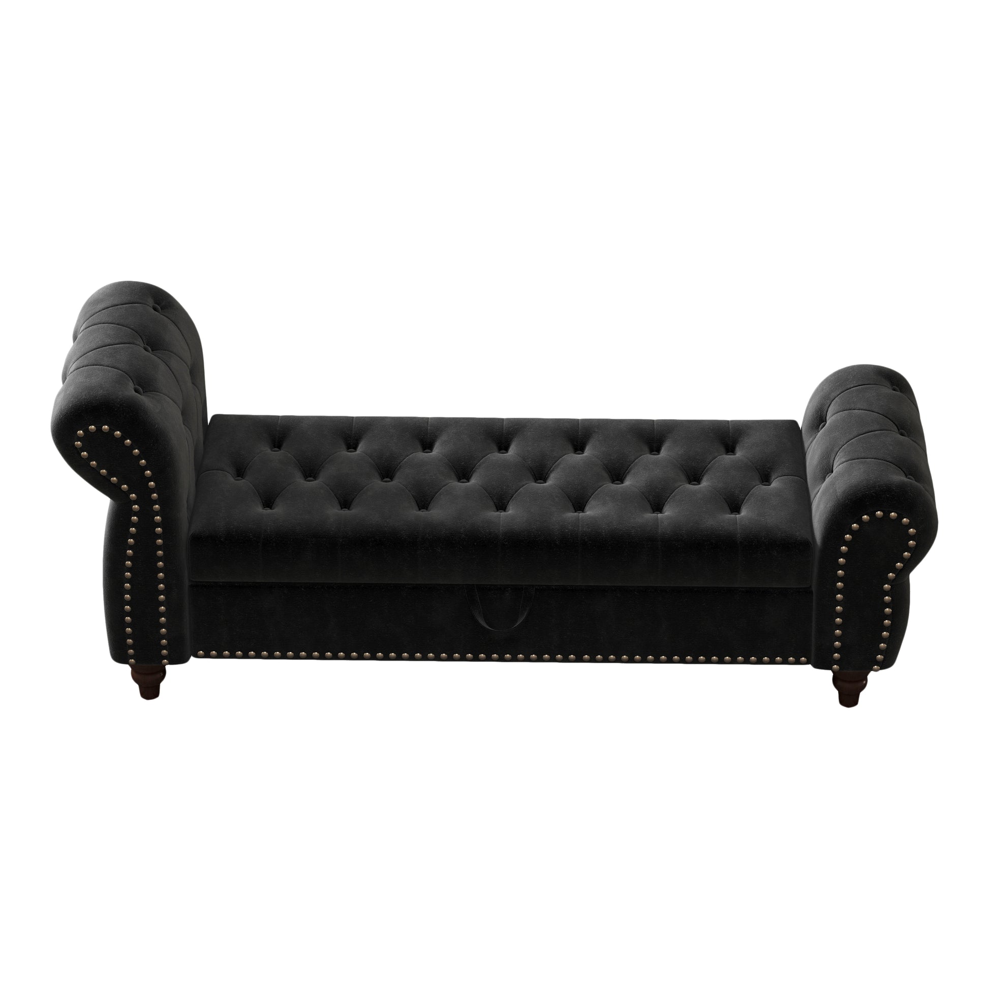 64.5" Bed Bench For Bed Room Nails Tufted Chaise Of Lounge With Storage Velvet Upholstery Black Black Bedroom Foam Velvet